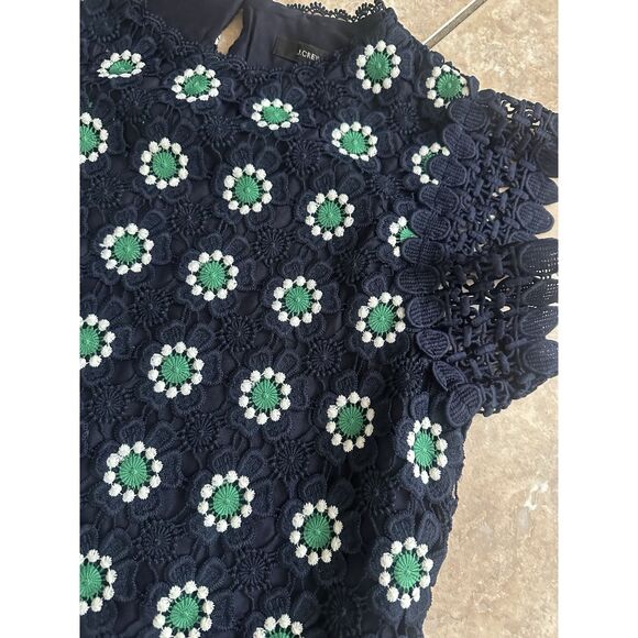 JCrew S Crochet Blouse Top Floral Navy Green Lined - Picture 2 of 6